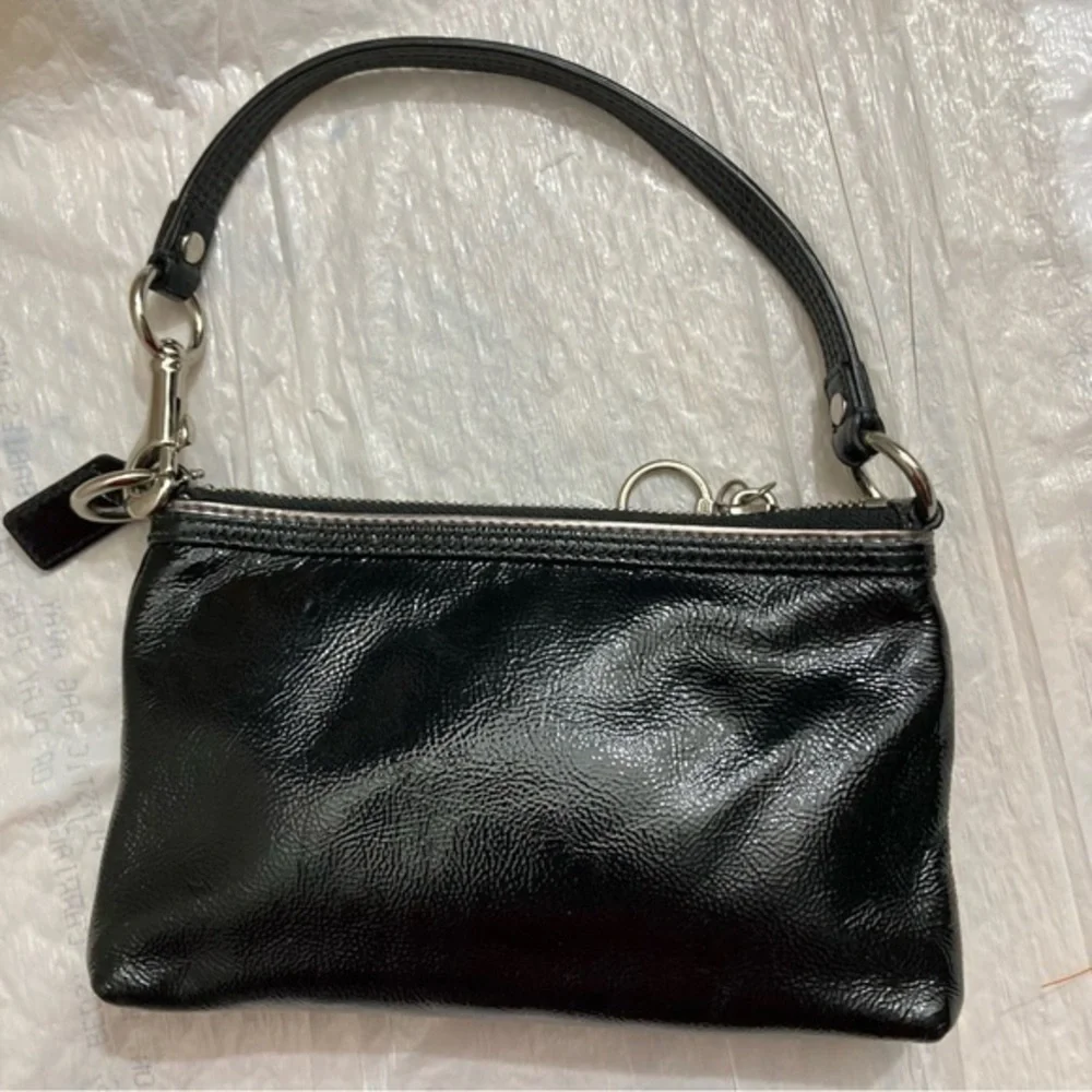 Coach black patent leather liquid gloss poppy mini bag